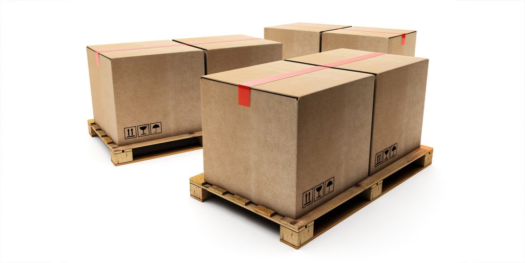 Cartons are stacked on pallets. Up to six pallet spaces may be occupied by an LTL shipment at DHL Freight. 