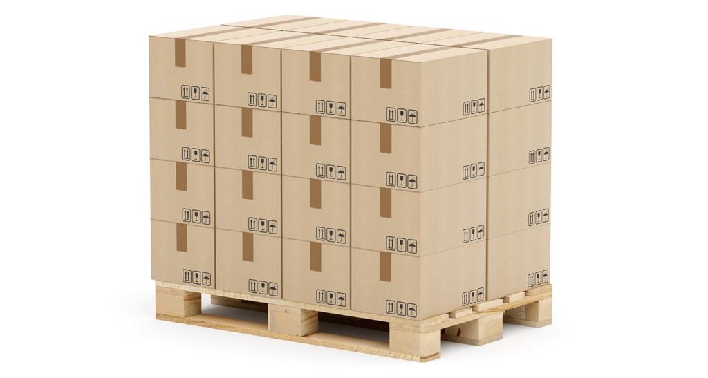 This is what a well-packed pallet looks like: No overhang, gaps are filled with empty cardboard. Even at the top the shape is clean: This is not a place for individual packages.