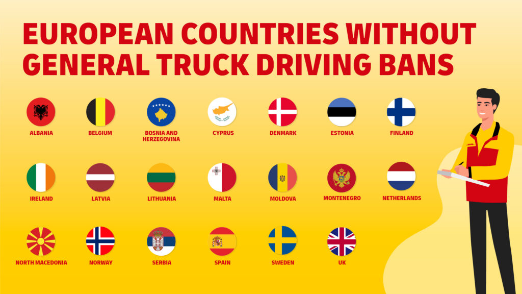 Overview of European countries without general truck driving bans