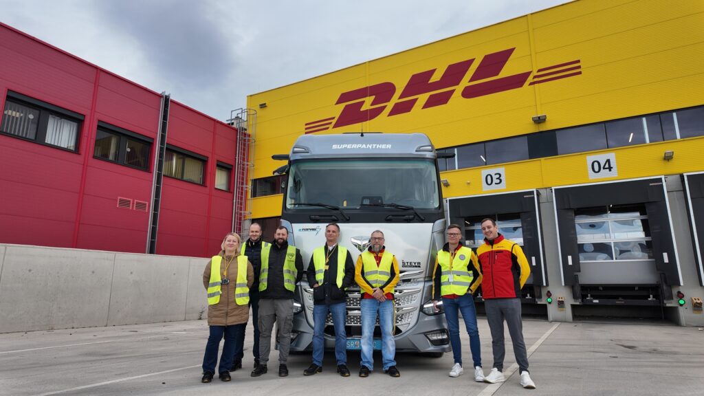 The SuperPanther e truck at the DHL terminal
