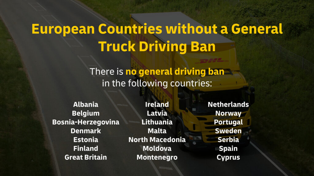European countries without a general truck driving ban